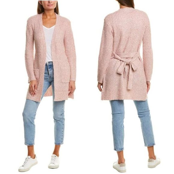 BB Dakota Sweaters - BB Dakota Mauve Rose Belted Point Cardigan Sweater